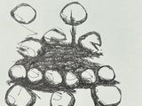 a black and white drawing of a pile of fruit