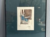 painting of a man sitting in a chair reading a book