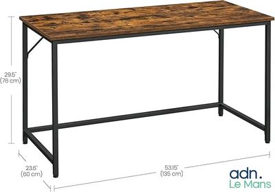 un dessin représentant un bureau avec un plateau en bois et des pieds en métal