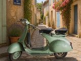 un scooter garé au bord de la rue