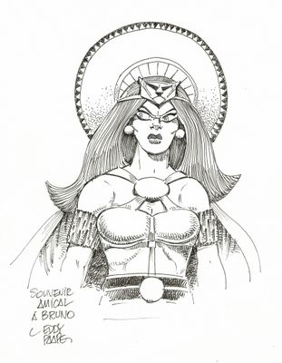 un dessin en noir et blanc représentant une femme coiffée d'un chapeau
