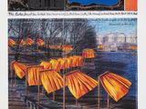 an image of a painting of orange umbrellas in a park