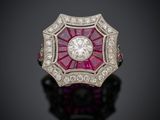 bague art déco en rubis et diamants