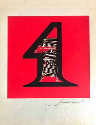 une image représentant le chiffre quatre en rouge et noir sur fond blanc