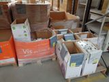 many boxes that are sitting on a pallet in a warehouse
