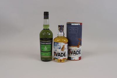 two bottles of alcohol and a box of cigarettes