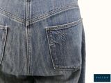 the back of a person wearing a pair of jeans with a belt