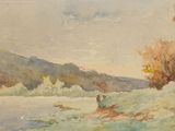 an image of a watercolor painting of a man fishing on a river