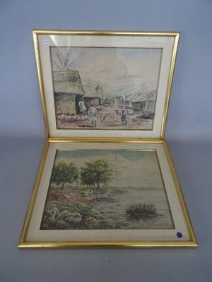 Ecole malgache vers 1900 Paysages animés