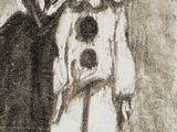 dessin représentant une femme en manteau de fourrure et un homme coiffé d'un chapeau