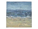 an oil painting of a beach scene with waves crashing on the sand