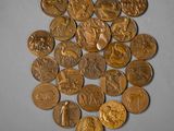a lot of coins that are on the table