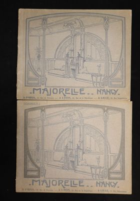an old postcard of a drawing of a room with a man in a chair and a woman in a chair