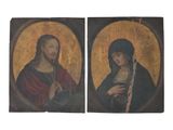 deux tableaux représentant Jésus et Marie, dont l'un tient une croix