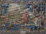 an image of a tapestry with a picture of a man on a horse and a man on a horse