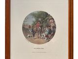 framed picture of a group of animals in a field with a man on a horse