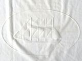 embroidery on a white t - shirt with a picture of a boat in a circle
