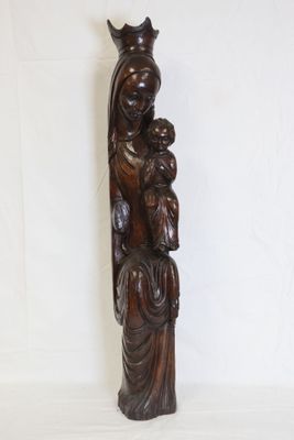"Vierge à l'enfant" Bois sculpté XX° siècle haut 99 cm (acci…