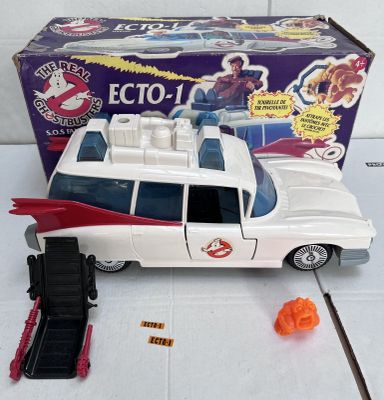 a toy car with a ghostbust on the back of it