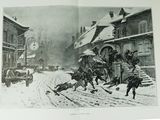 an old picture of a horse drawn carriage in the snow