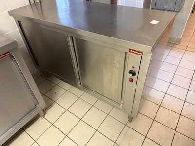 a stainless steel counter in a commercial kitchen