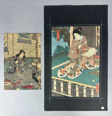 Réunion de deux ESTAMPES japonaises l'une représentant une j… - Photo 1