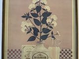 painting of a vase of flowers and a bottle of milk on a checkered table cloth