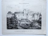 un dessin en noir et blanc représentant un château sur une colline