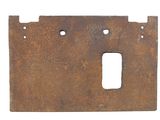an old rusted metal switch plate on a white background