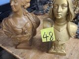 deux bustes posés sur une table, avec une étiquette de prix dessus