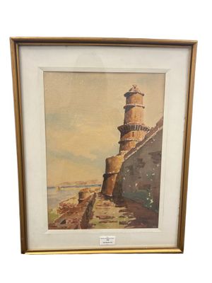 tableau représentant un phare sur une falaise avec vue sur l'océan
