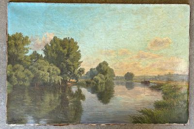 Léon DE BASTARD (1855-1925). Paysage lacustre. Huile sur toi…