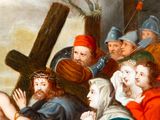 an image of a painting of a group of people with a cross