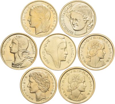 six different types of coins are arranged in a circle on a white background