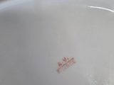 a white plate with a red design on it