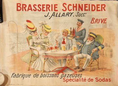 une affiche représentant un groupe de personnes assises autour d'une table
