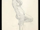 pencil drawing of a woman standing on her knees with her hands on her hips
