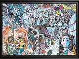 tableau représentant un grand groupe de personnes, dans un cadre noir