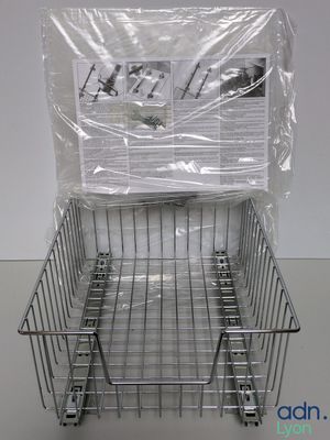 a picture of a wire basket that is wrapped in plastic