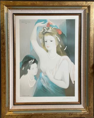 tableau représentant une femme en robe bleue avec une fleur dans les cheveux