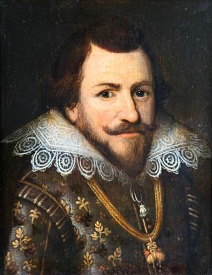 an old painting of a man with a beard and a large collar