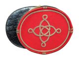 red and black purse with a celtic knot on the front