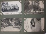 four pictures of a house in the middle of a book