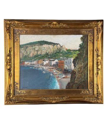 une image représentant un tableau représentant une vue d'une ville au bord de l'eau