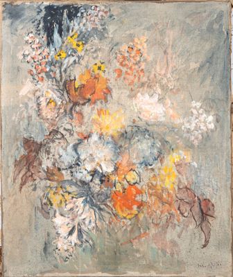 une image d'une peinture de fleurs dans un vase sur une table