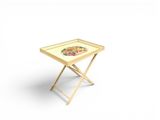 a small table with a tray on it on a white background