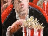an oil painting of a crowd of people watching a movie
