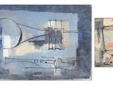 two paintings of different shapes and sizes on a white background