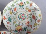 three plates with floral designs on them are sitting on a table