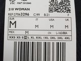 the label on the back of a woman ' s black sweater